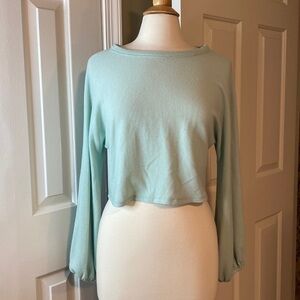 Amable Mint Green Lightweight Waffle Knit Long Sleeved Shirt Size Small Like New
